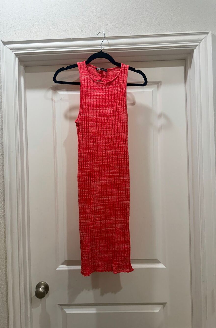 ZARA Red Ribbed Knit Midi Dress Sleeveless Crewneck Bodycon Sundress Size S